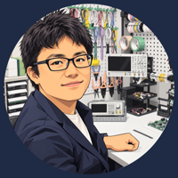 山本 雄斗のイラスト。作業机の前で座っている