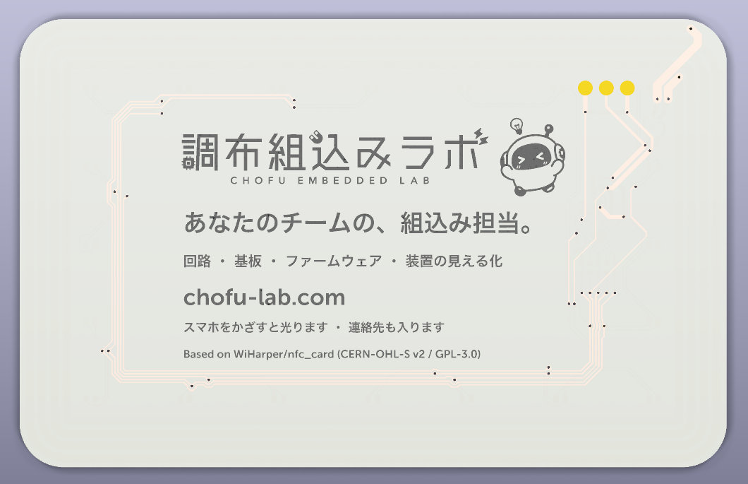 名刺基板の裏面。ロゴ、キャッチコピー、URL、出典表記